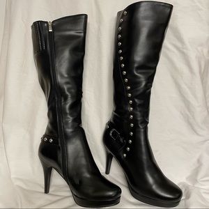 Italina Black Studded Stiletto Heel Platform Boot, 11, New, Never Worn.